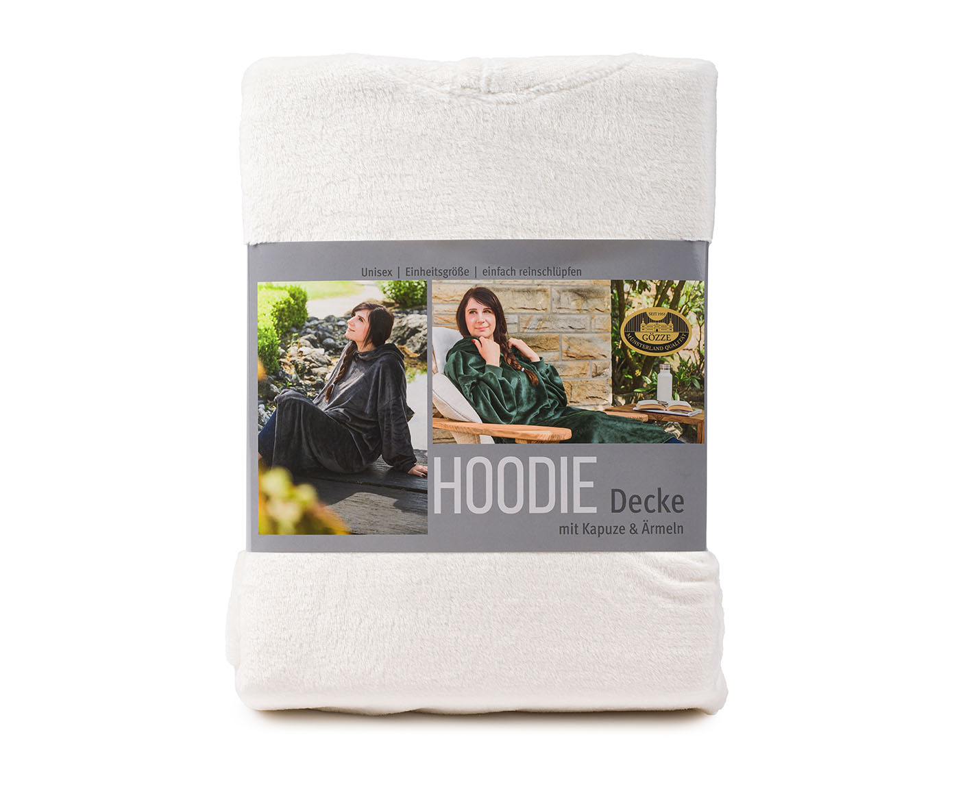 Hoodiedecke mit Kapuze wollweiß
