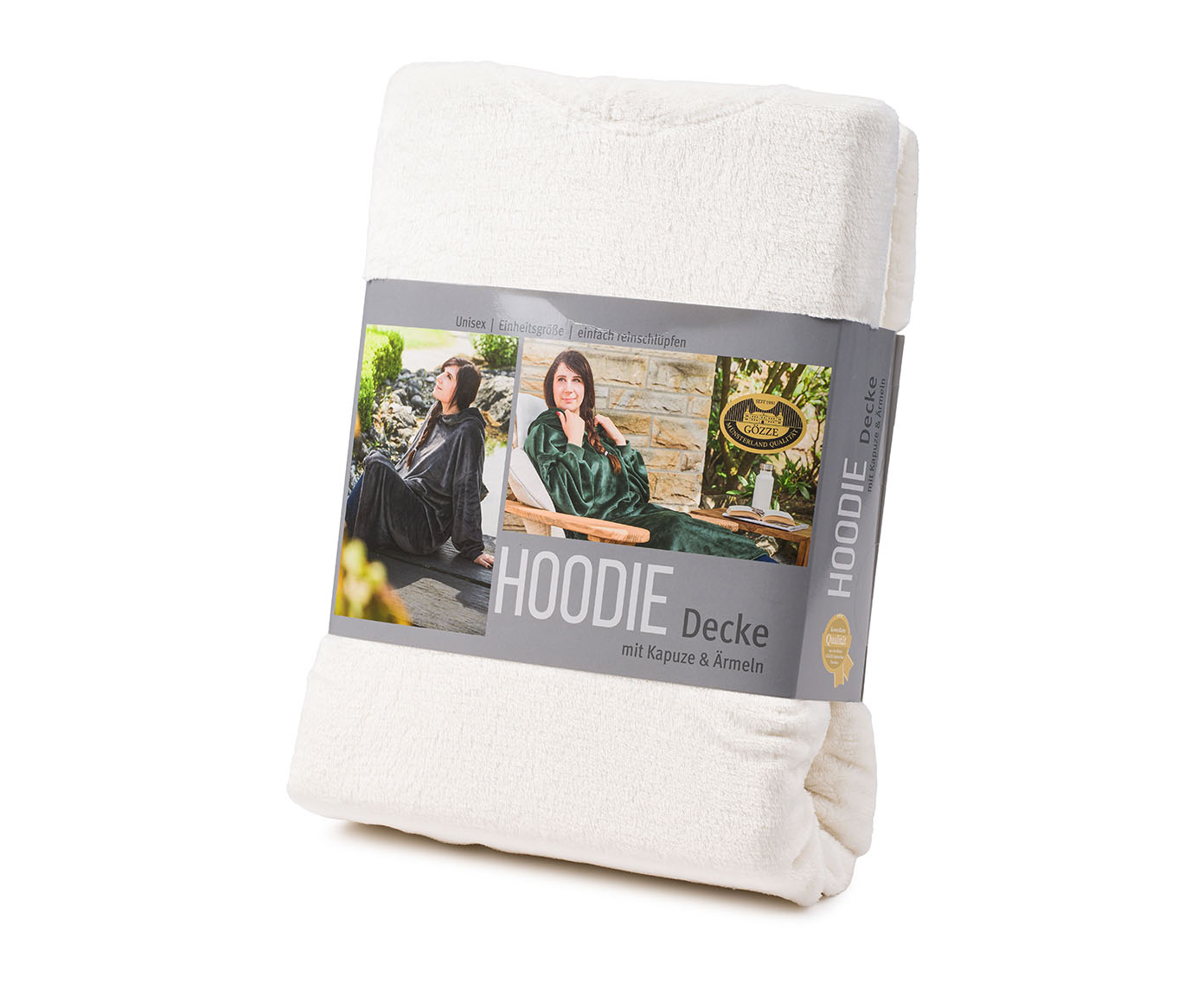 Hoodiedecke mit Kapuze wollweiß