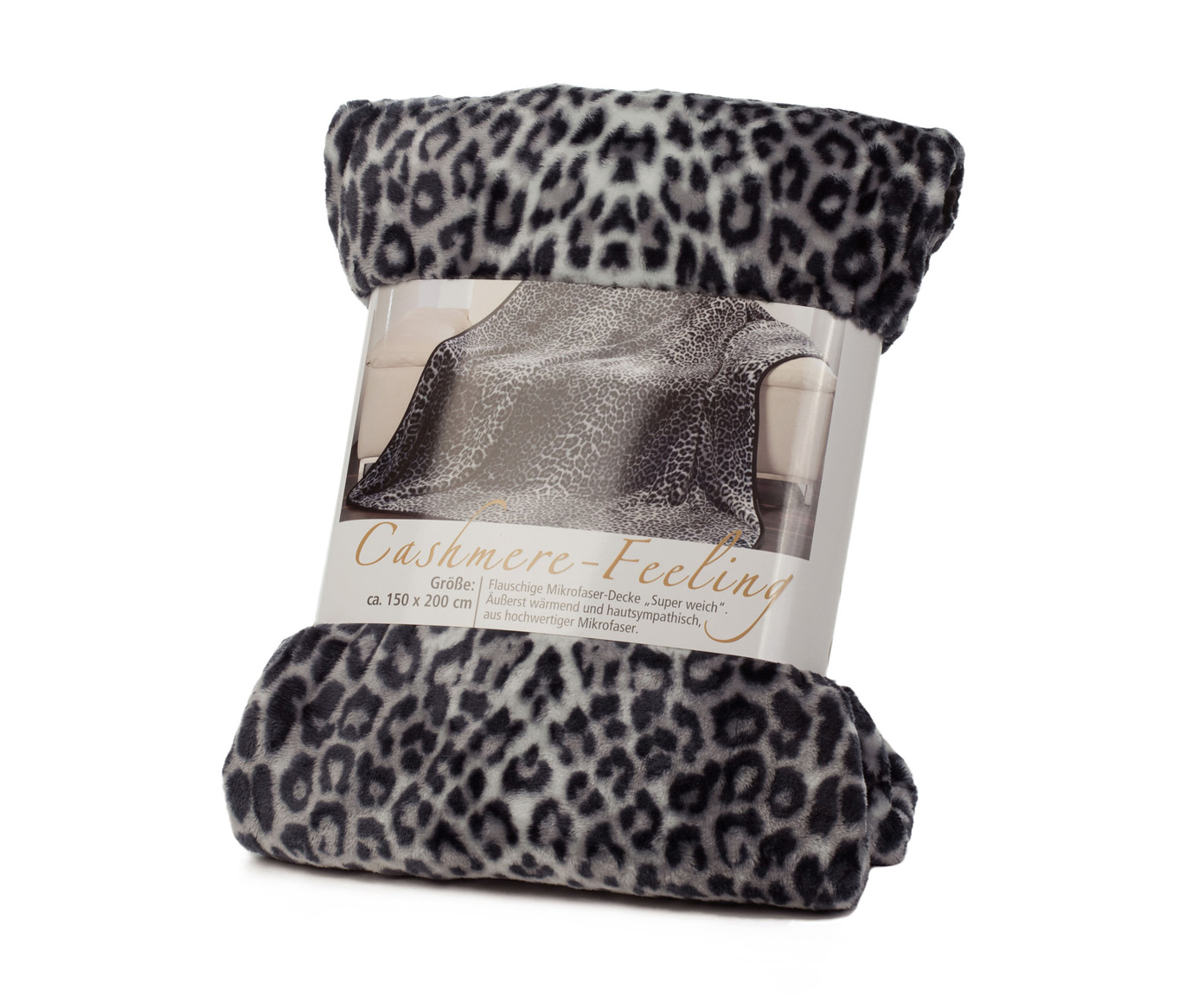 Kuscheldecken Cashmere Feeling 150x200 Schneeleopard silber