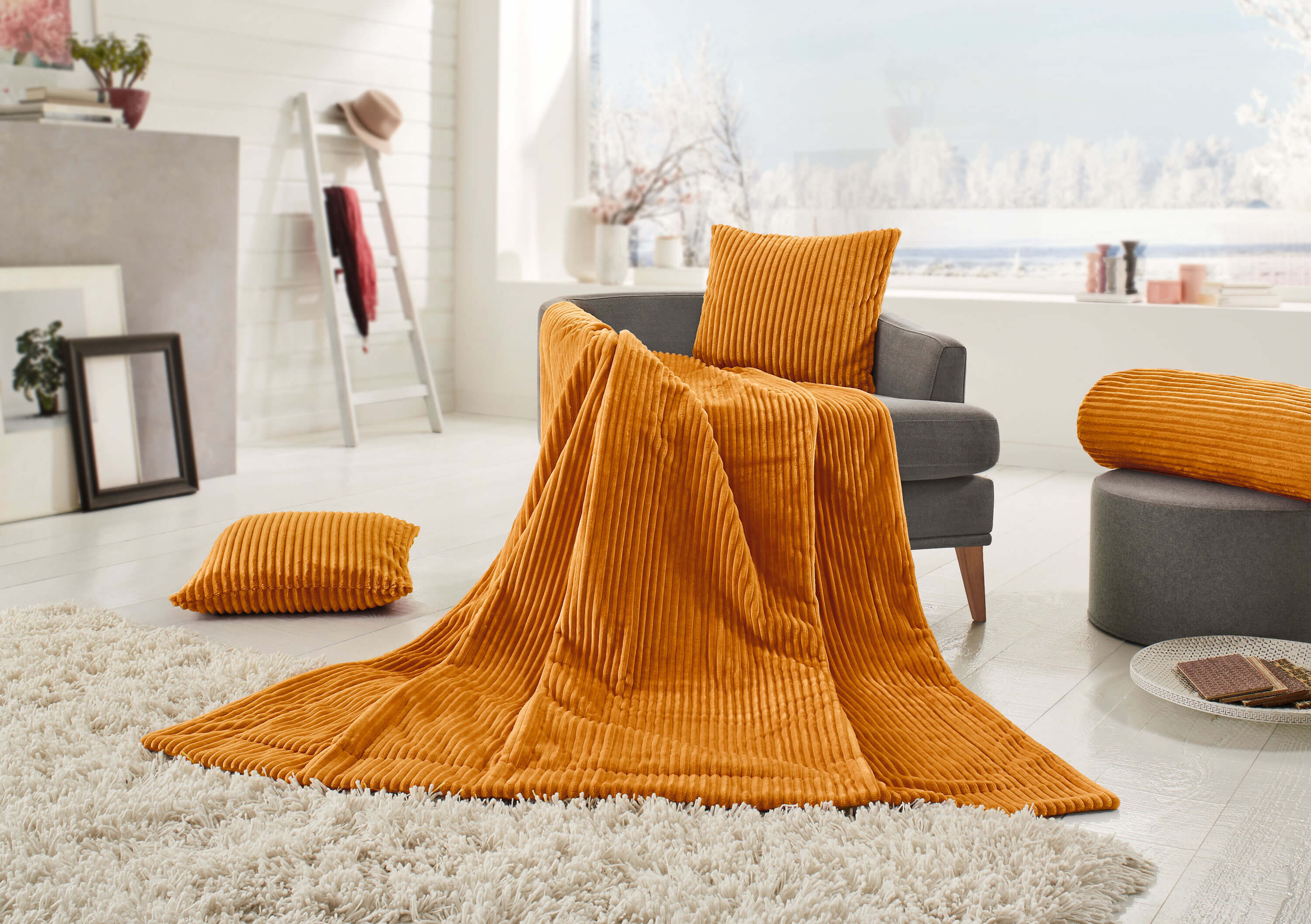 Blankets Cord Optik 150x200 mustard