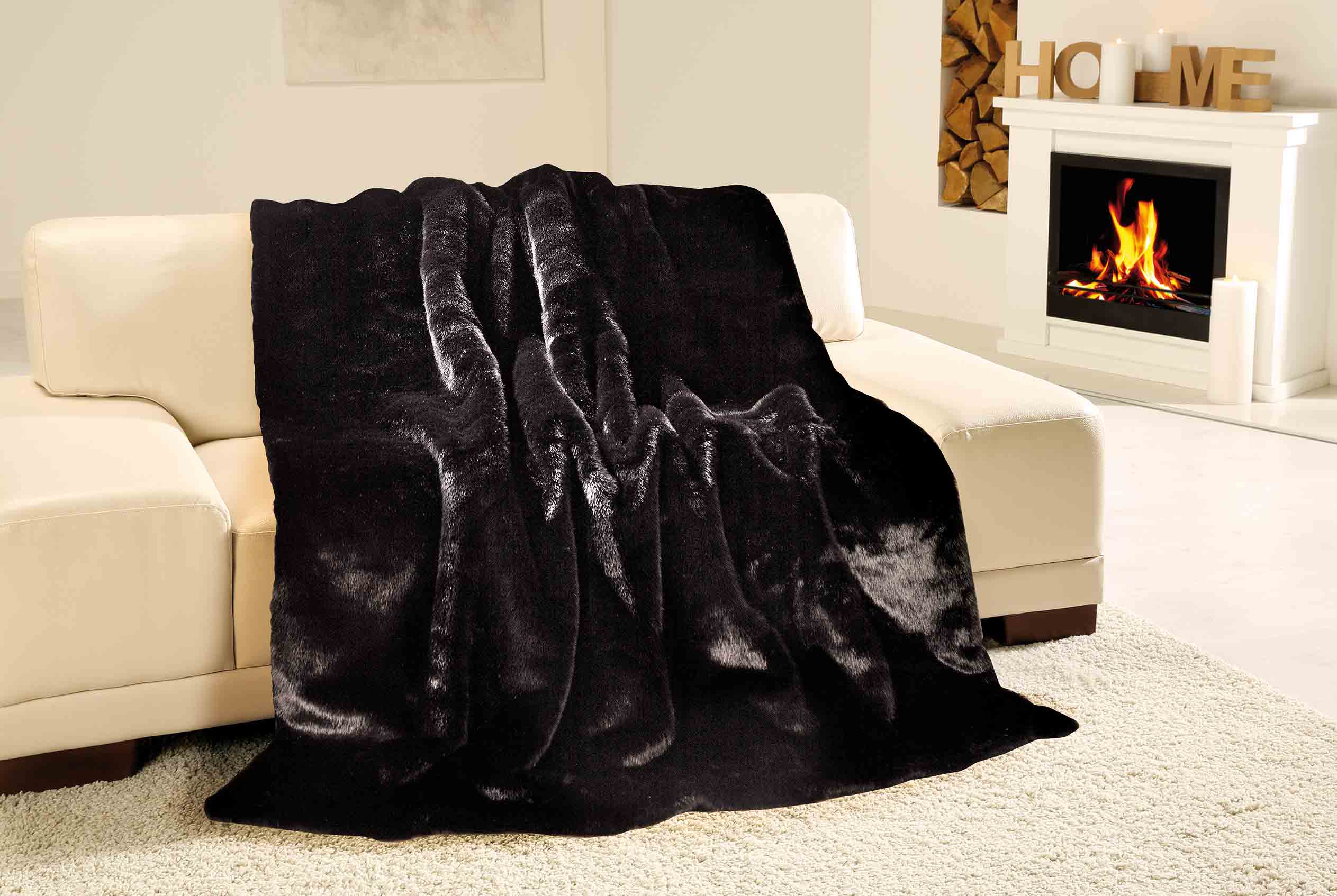 Kuscheldecke Felloptik Premium Luxury 150x200 Nerz schwarz